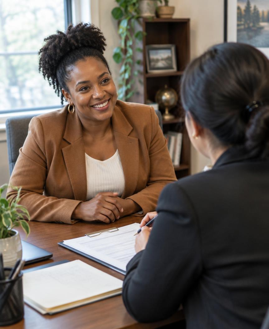 Bilingual tax preparer meeting with a client in North Little Rock, AR